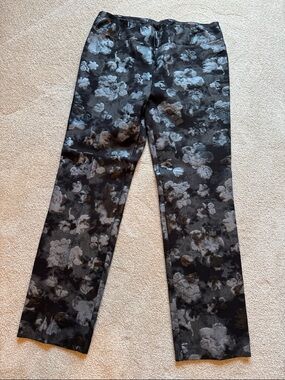 Chico's Black and Gray Floral Straight Leg Pants